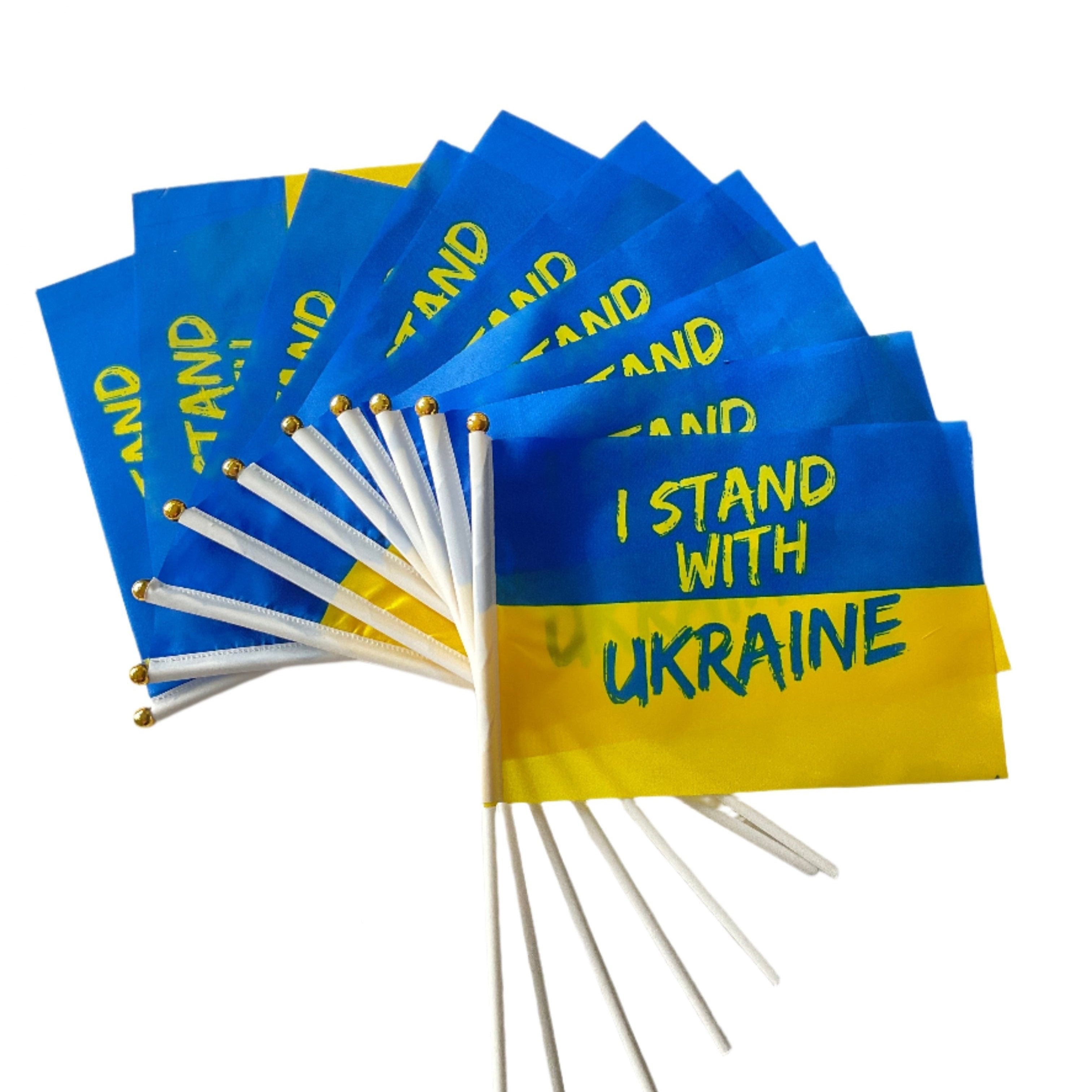 Set of 10 “I Stand with Ukraine” Flags – 15 x 20 cm | Made in Ukraine