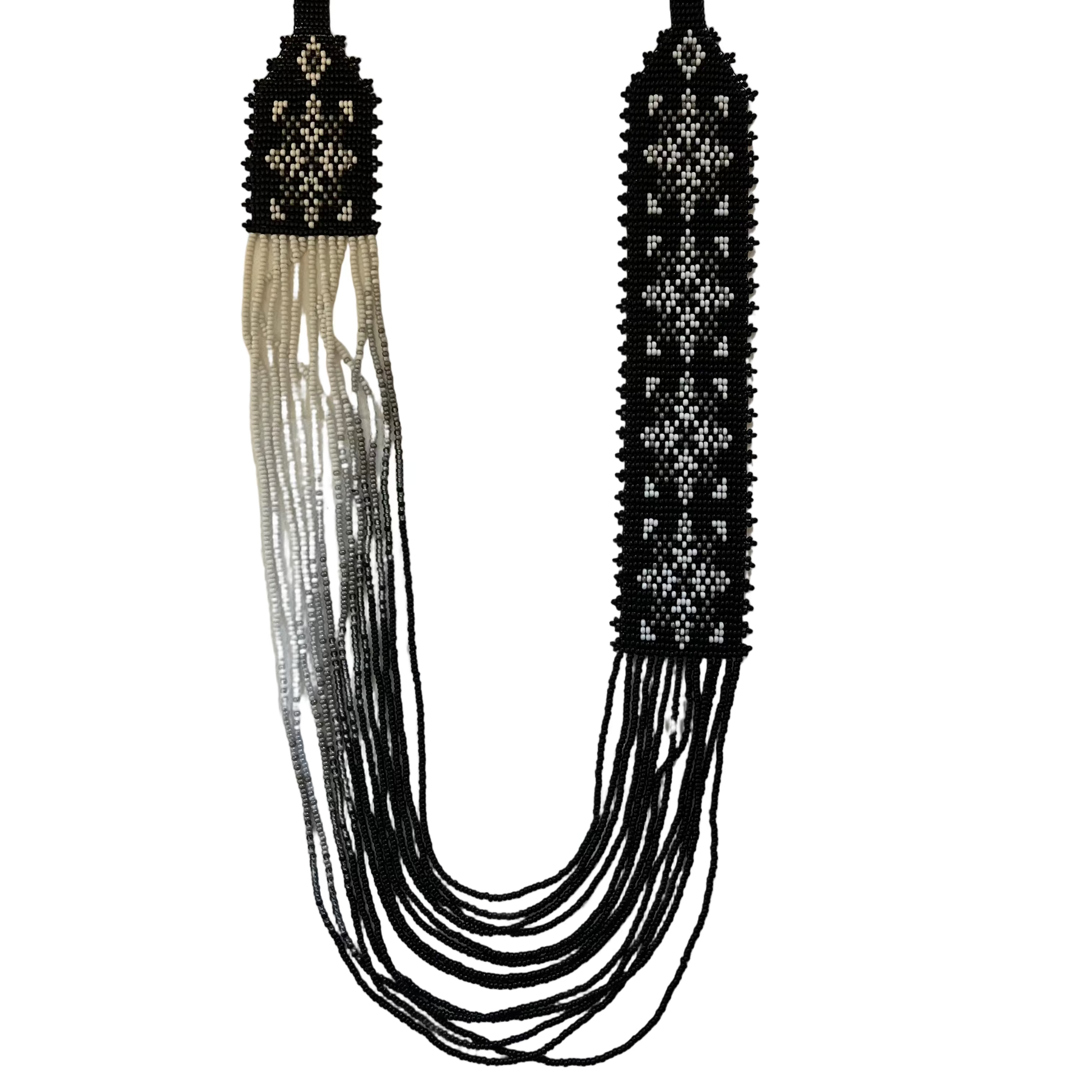 Handmade Ukrainian Olena gerdan necklace with traditional beaded geometric pattern