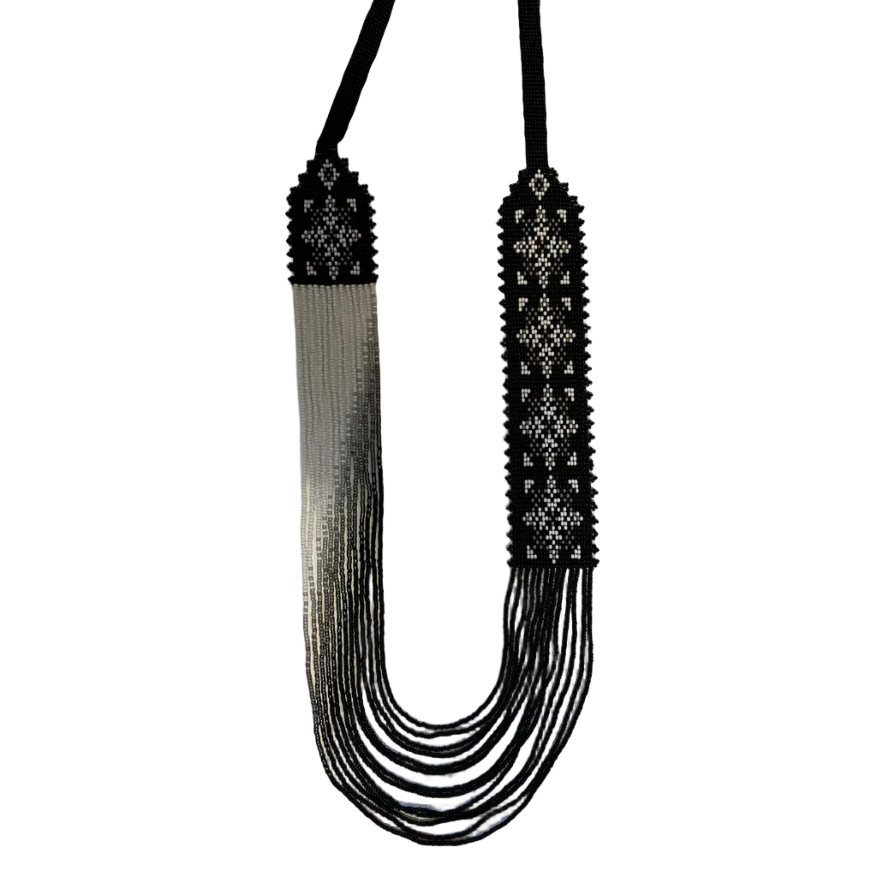 Close-up of Olena name encoded in Ukrainian gerdan beadwork ornament