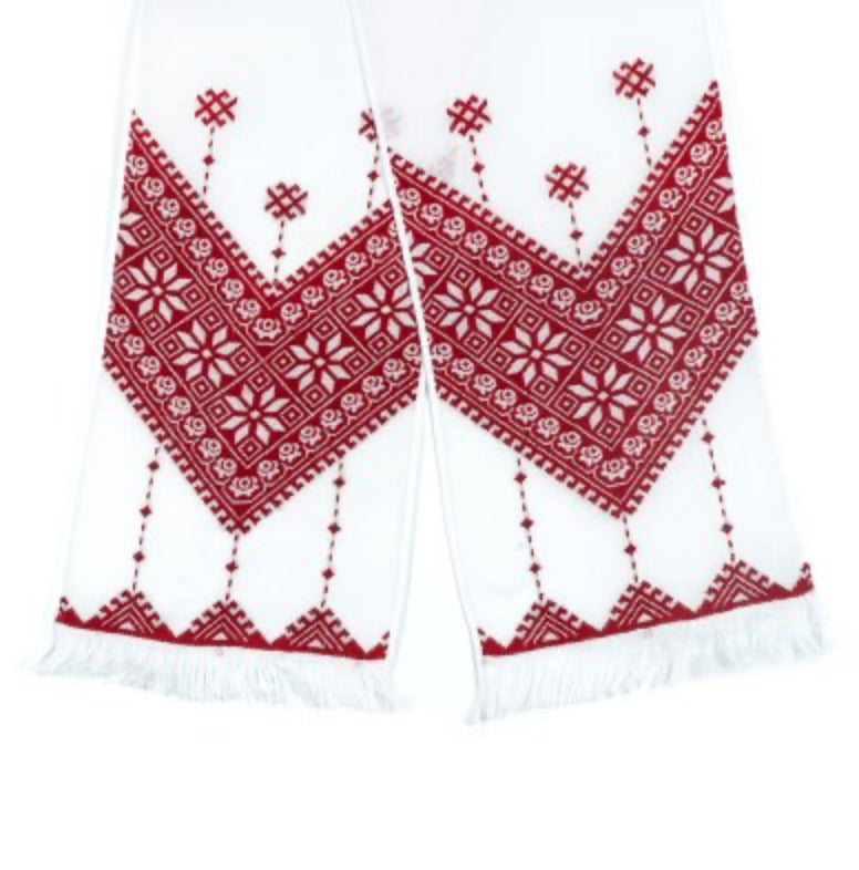 Burgundy embroidered Ukrainian rushnyk for rituals and home decor