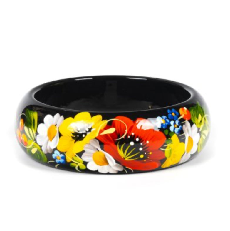 Daisies & Poppies Hand-Painted Wooden Bracelet