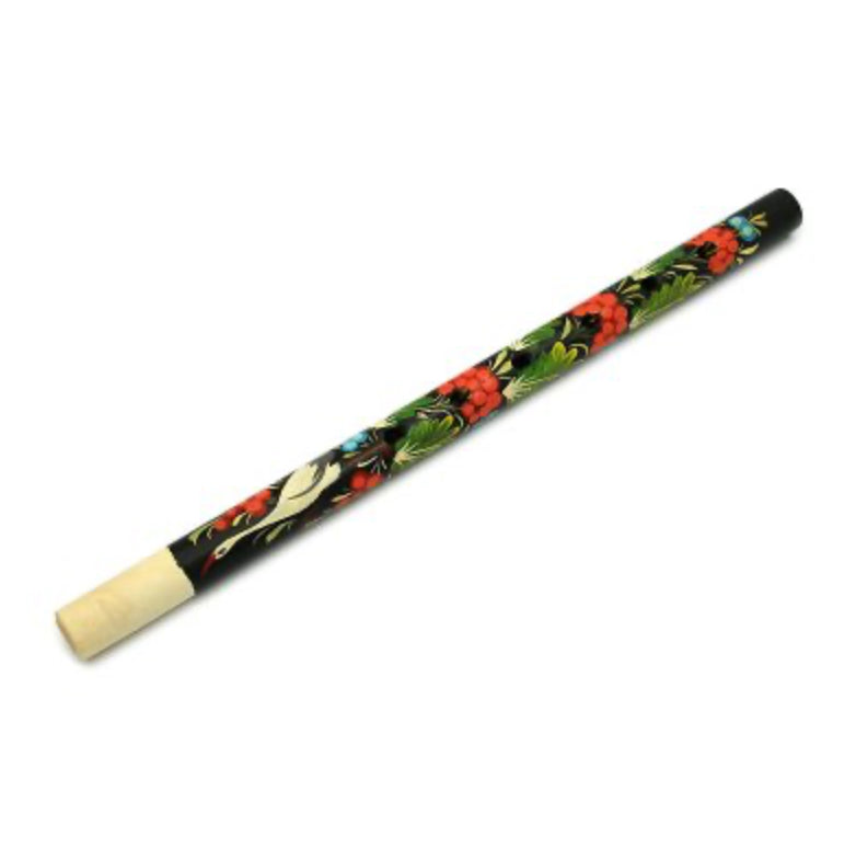 Hand-painted wooden flute in Petrykivka style – traditional Ukrainian folk art, 33 cm
