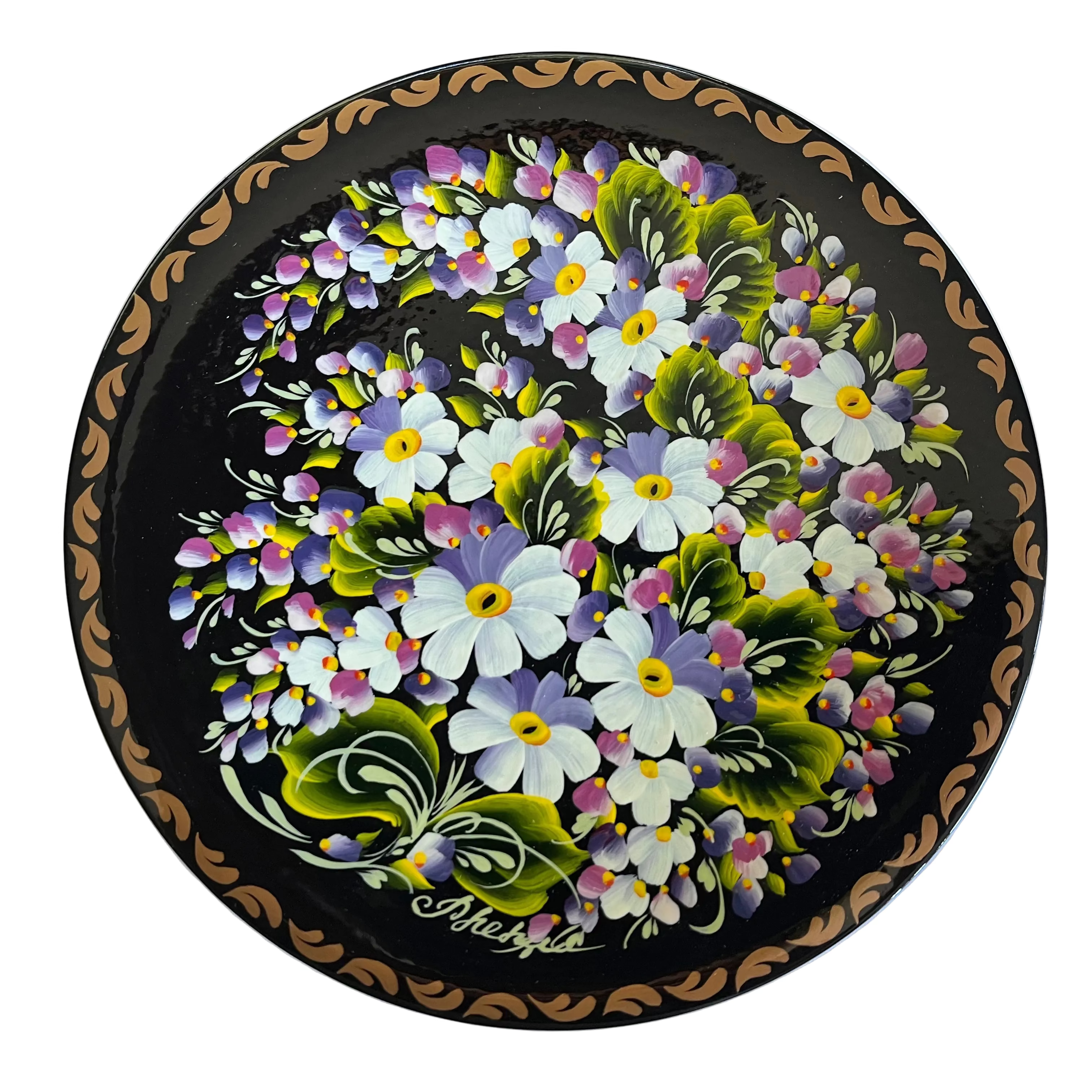 Hand-Painted Ukrainian Petrykivka Decorative Plate – Blue Blossoms | 17 cm