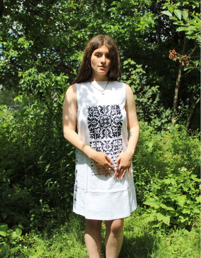 New Falling Star White Linen Dress | Elegant Womens Trapeze Dress L New Falling Star White Linen Dress | Elegant Womens Trapeze Dress L
