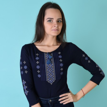 Blue on blue vyshyvanka blouse for women – made in Ukraine