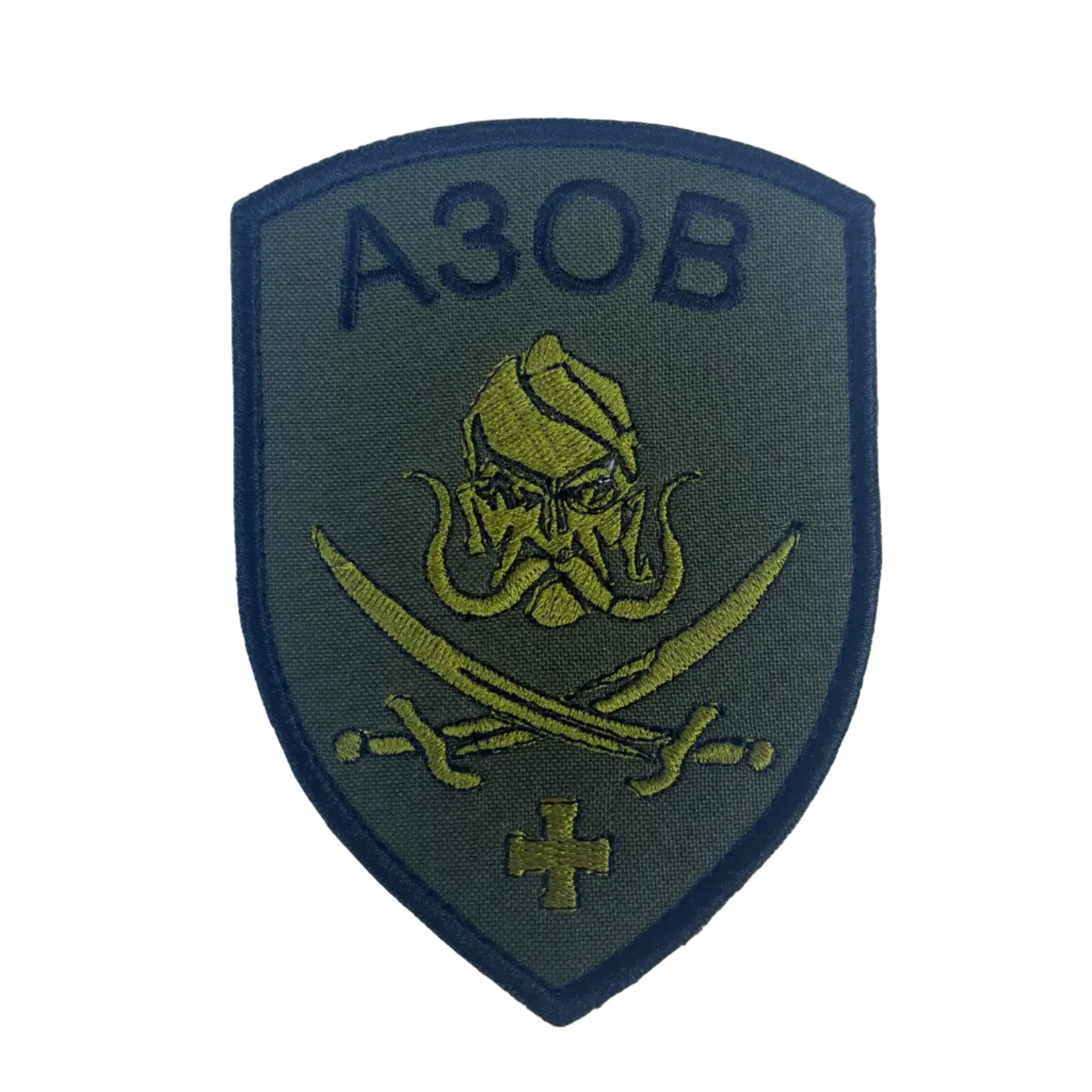 Olive-green Azov Ukrainian embroidered shield patch with crossed sabres