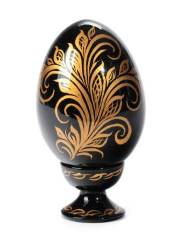 Front view of the Blue Bloom wooden Ukrainian Easter egg with vibrant blue floral painting