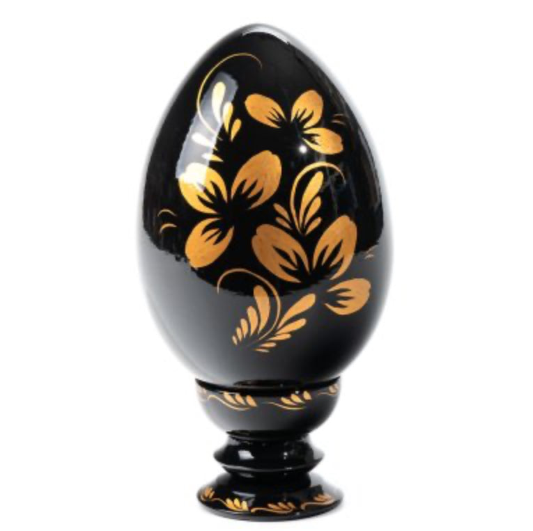 Front view of the Daisies & Poppies wooden Ukrainian Easter egg with colourful Petrykivka flowers