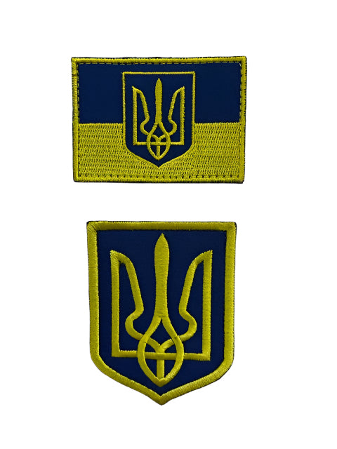 a set of two authentic blue and yellow Ukrainian flag embroidered patches made in Ukraine