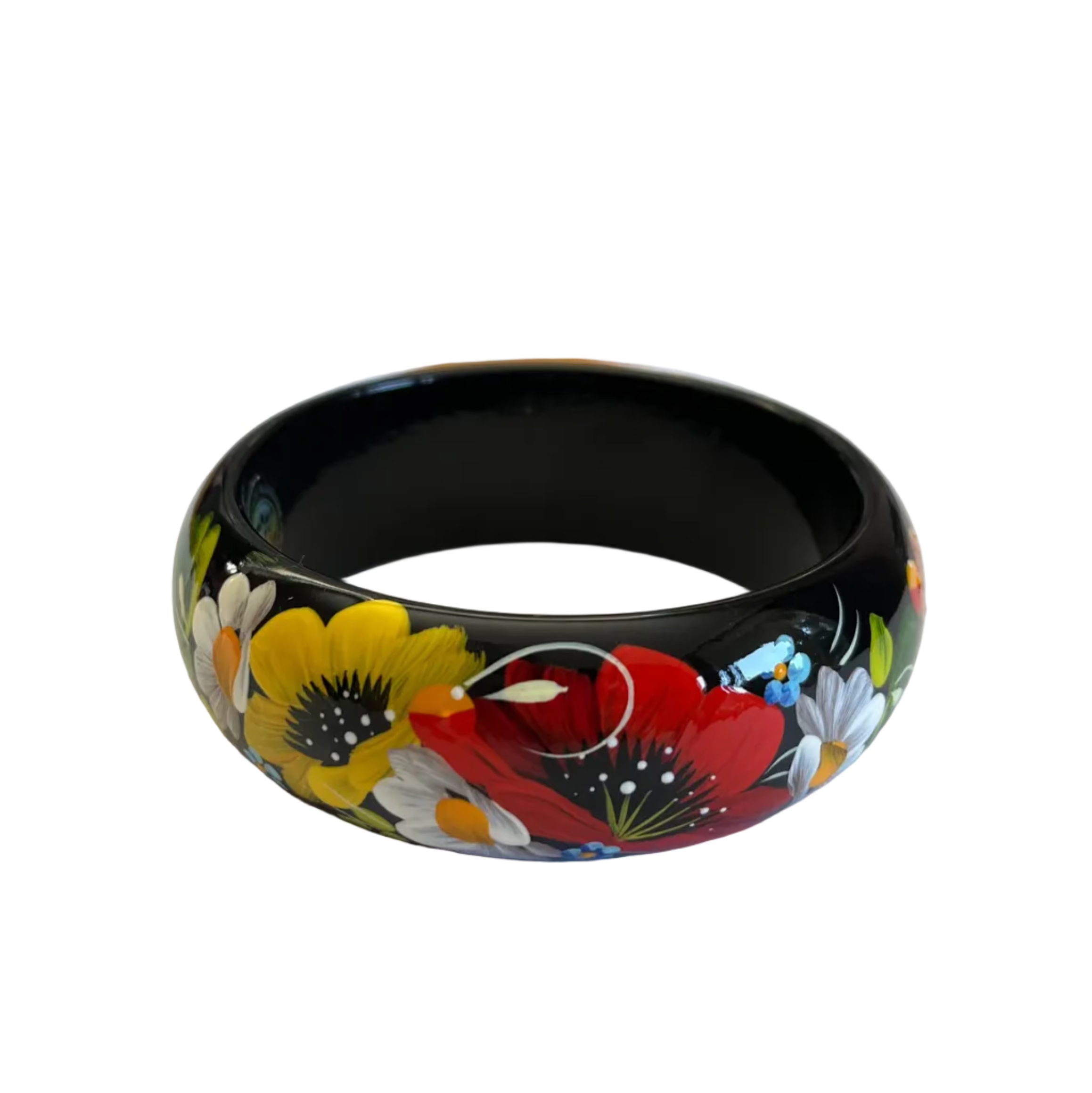 Made in Ukraine wooden bracelet inspired by UNESCO-recognized Petrykivka folk art