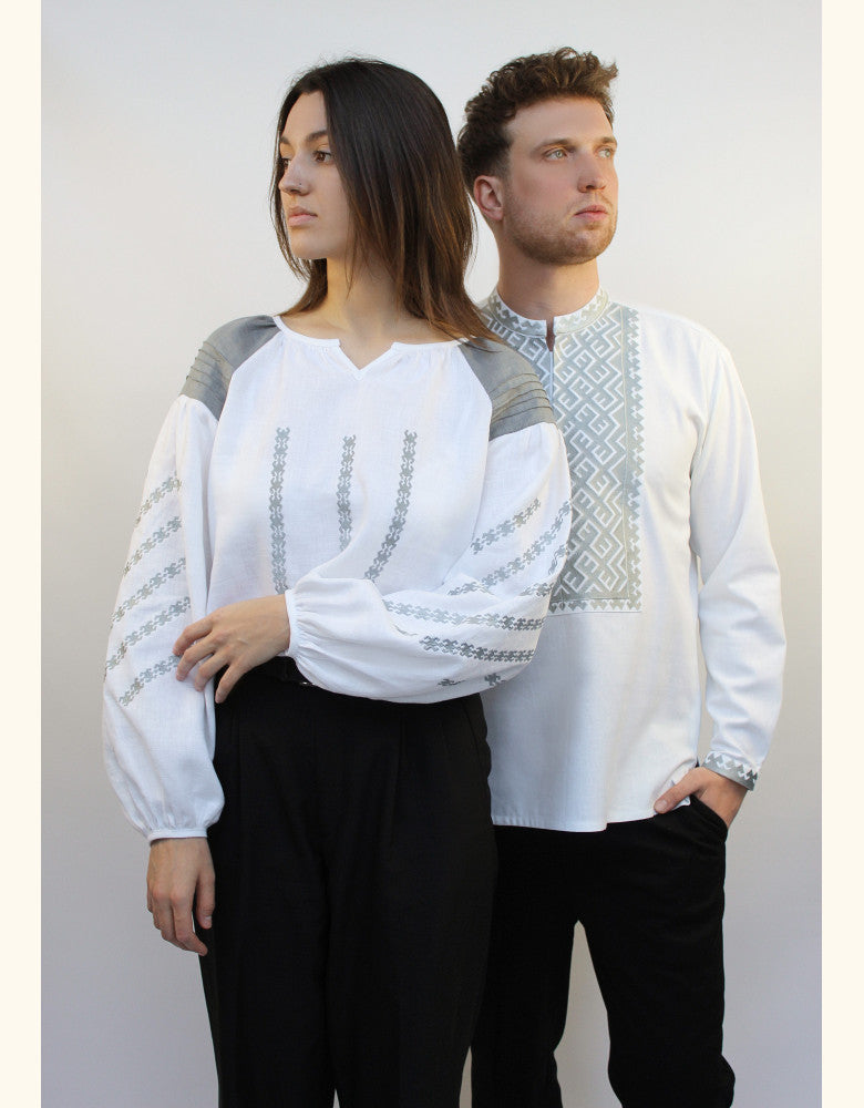 Podillia couple's linen vyshyvankas