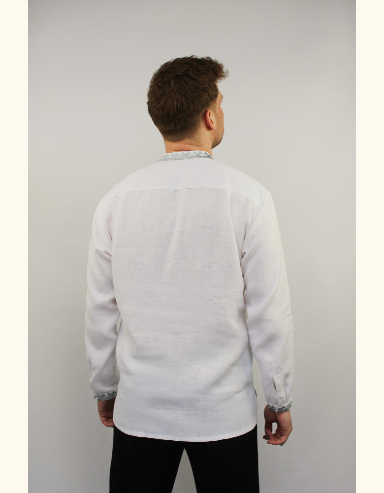 Traditional Podillyya geometric embroidered linen shirt for men