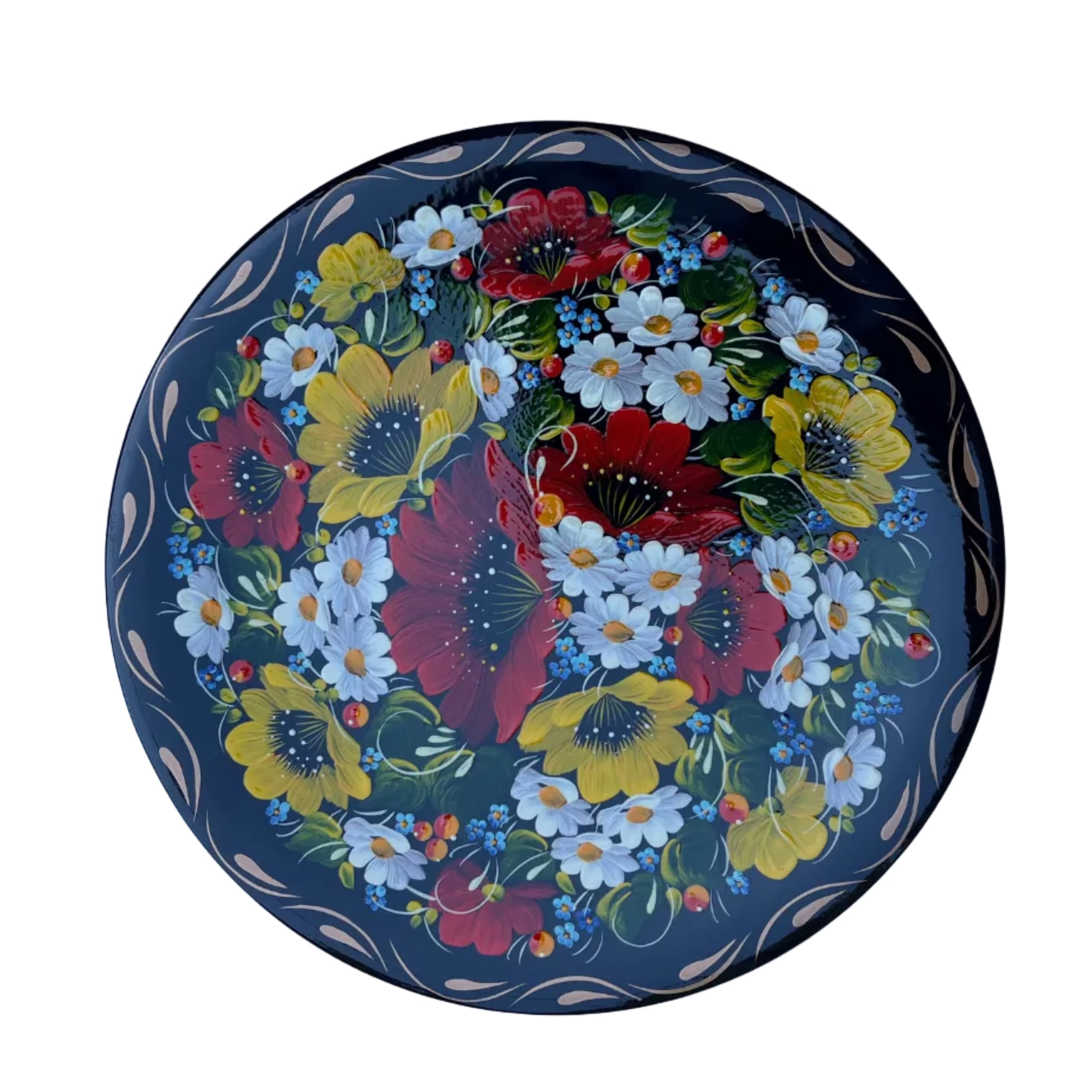 Authentic Ukrainian Petrykivka decorative wall plate with traditional floral artwork