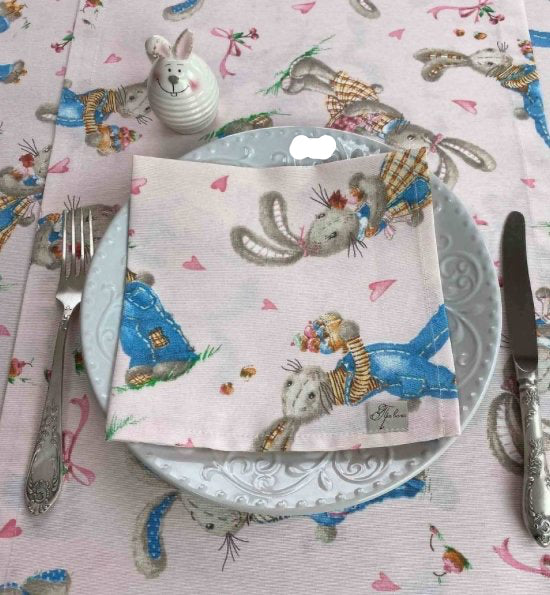 Happy Bunnies square placemats made in Ukraine festive table linens