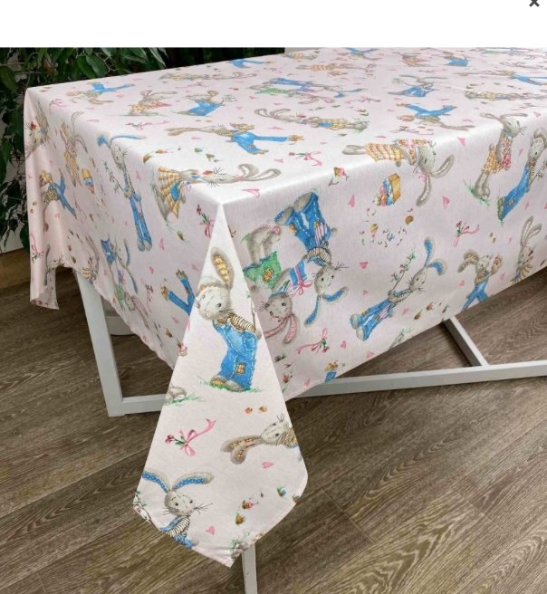 Happy Bunnies tablecloth – Ukrainian cotton table linen with bunny print