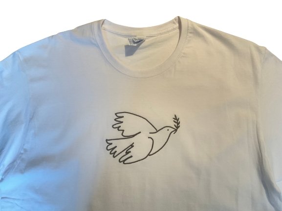 Ukrainian Peace Pigeon Shirt for Men with minimalist dove carrying an olive branch, made in Ukraine
