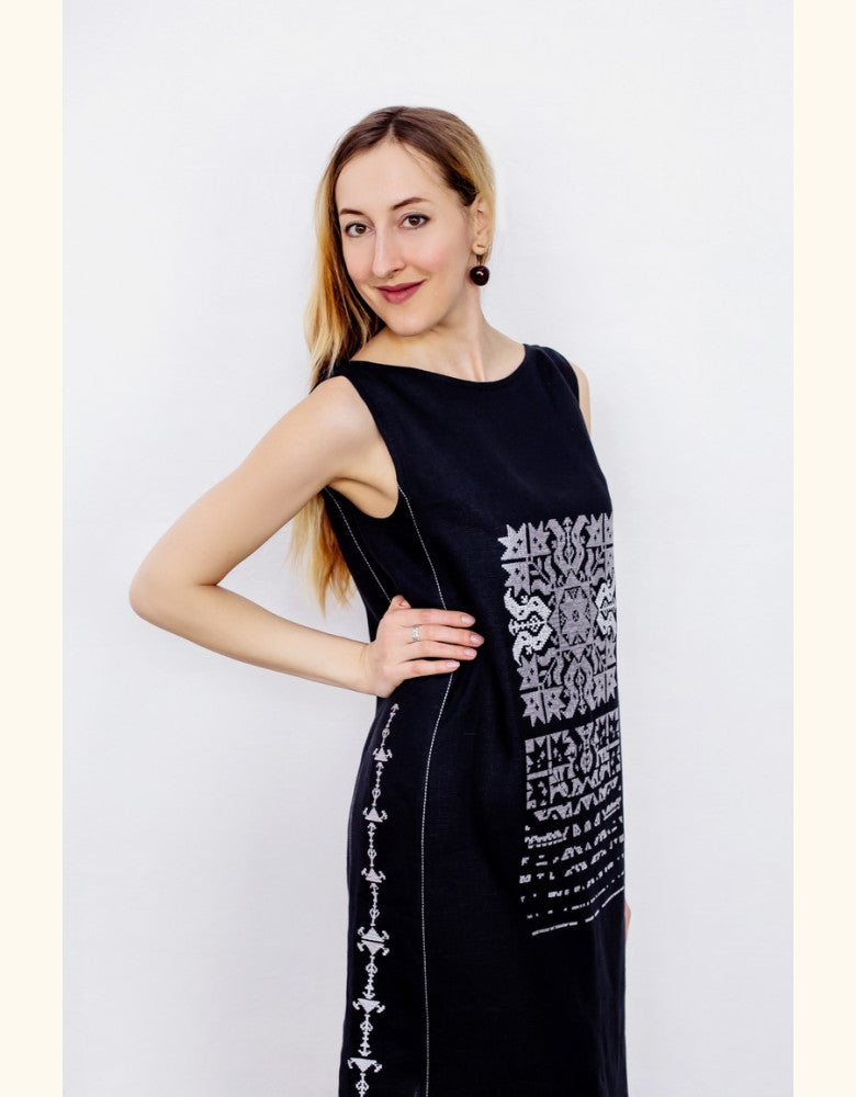 New! Falling Star Black Linen Dress