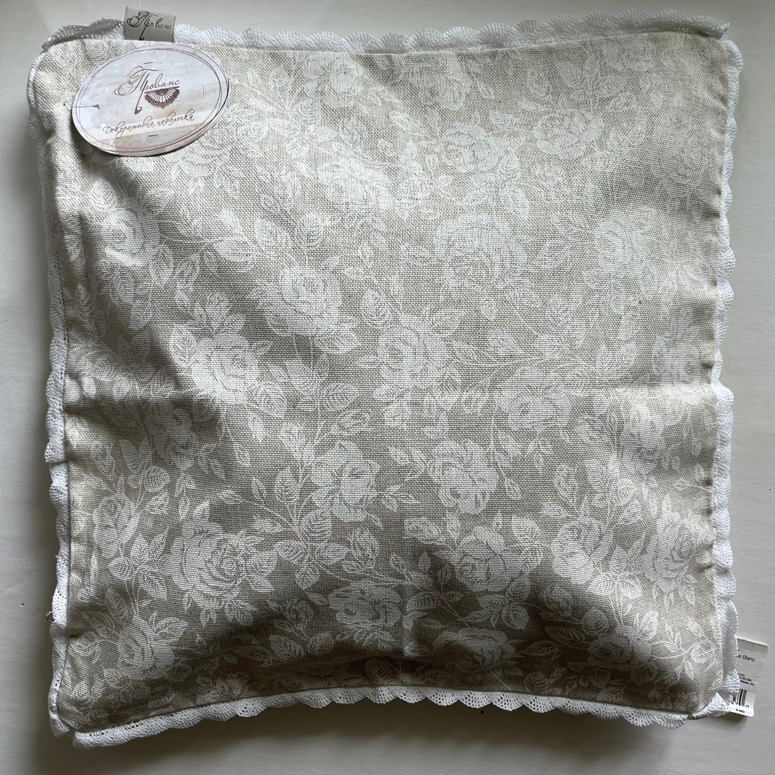 White Rose Linen Cushion Cover with Lace – Made in Ukraine