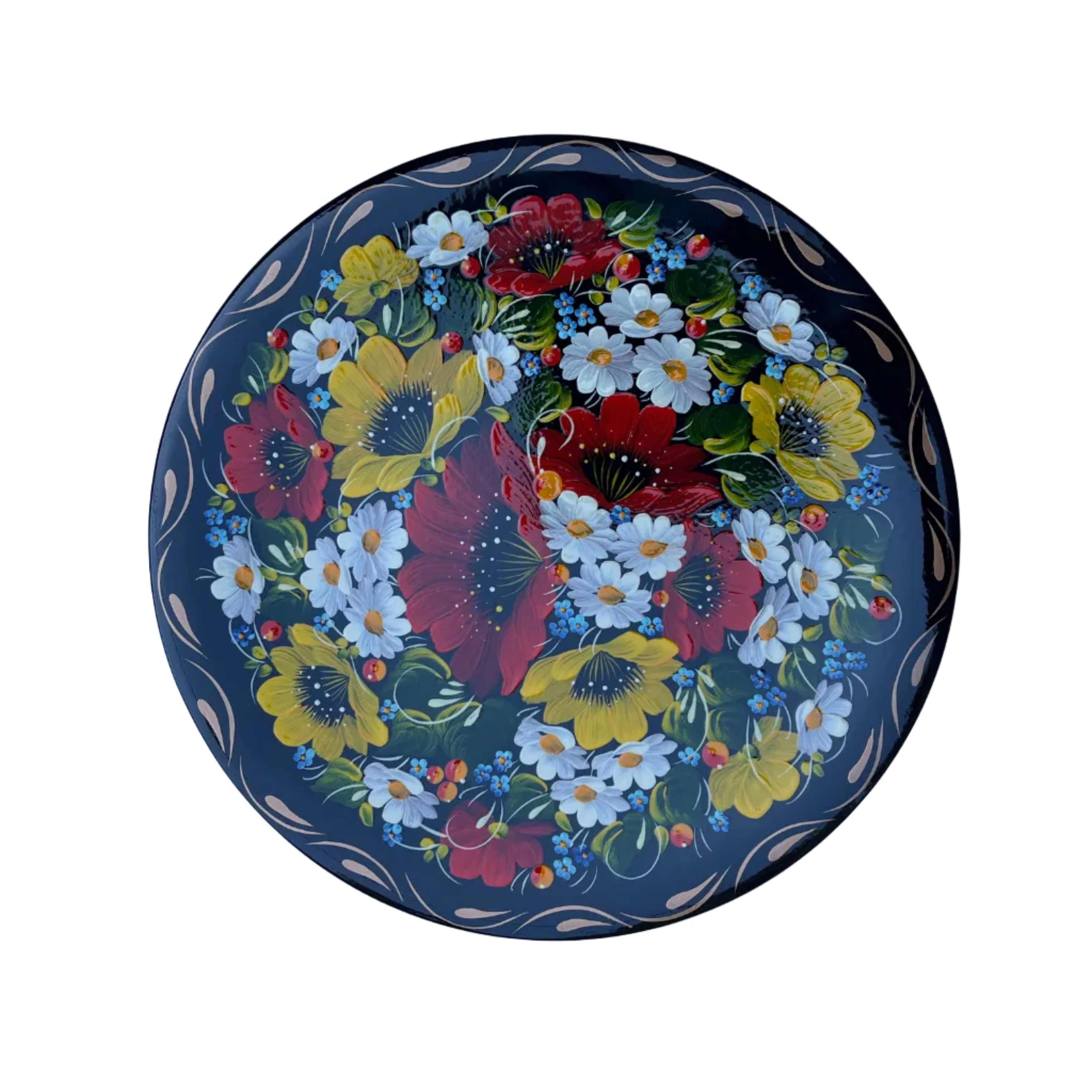 Daisies & Poppies Hand-Painted Decorative Plate 23 cm – Ukrainian Petrykivka Folk Art