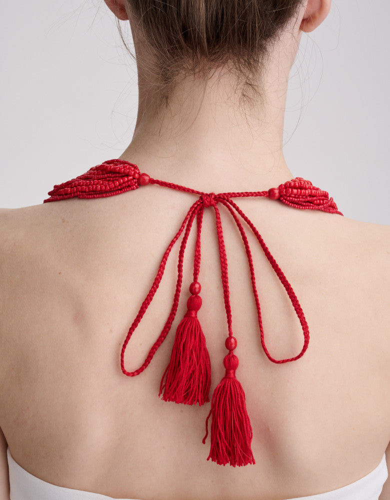 red Ukrainian beaded necklace handmade