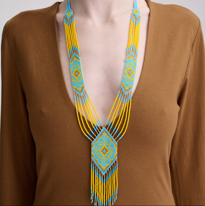 Yellow–Blue Gerdan “Tenderness” — Handmade Ukrainian Beaded Necklace
