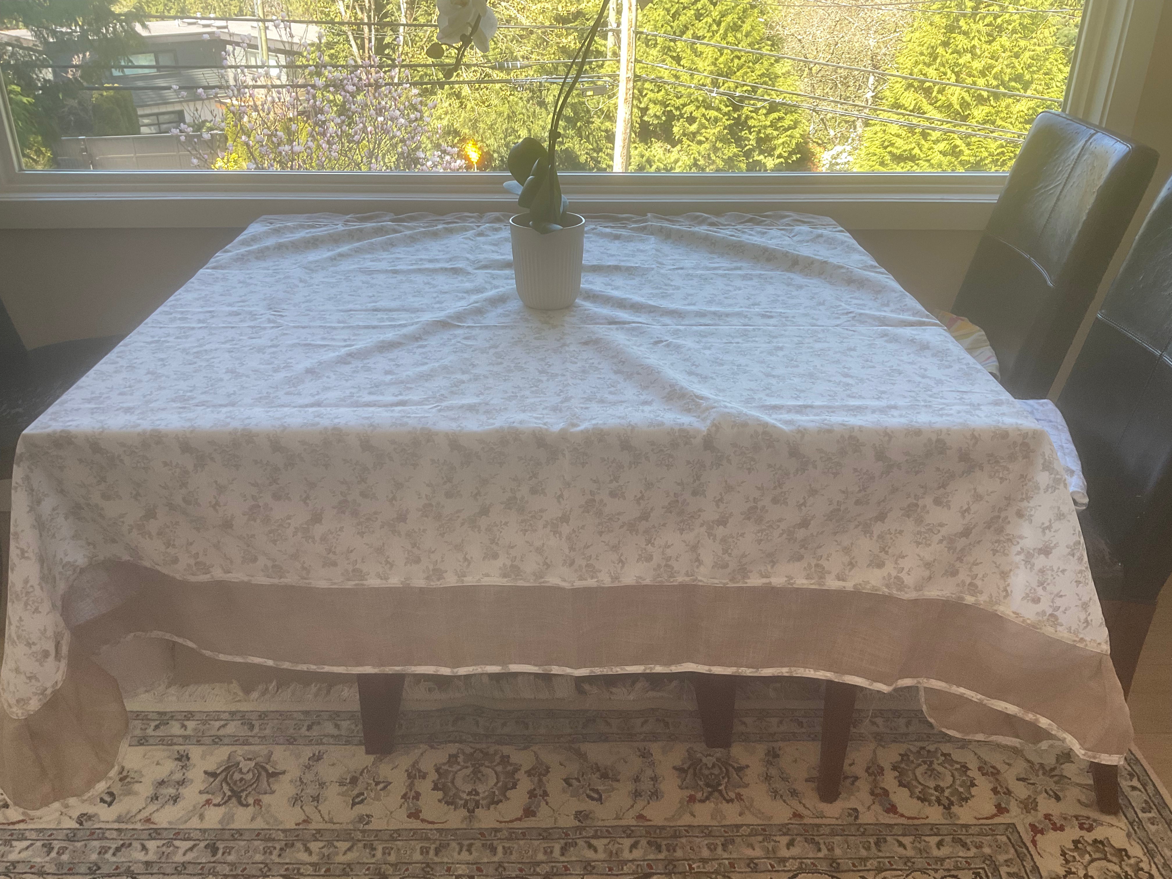 Floral cotton blend tablecloth for kitchen or dining room use