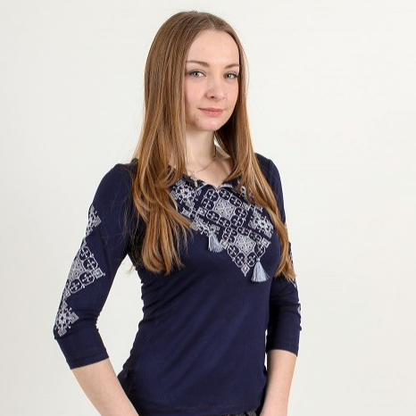 Nouveau! Chemise Vyshyvanka brodée gris sur bleu pour femme