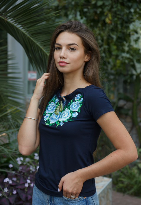 New! Solomiya Blue on Blue Vyshyvanka T-shirt for Women