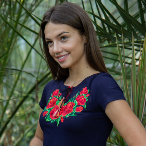 New! Solomiya Red on Blue Vyshyvanka T-shirt for Women
