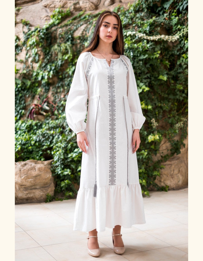Elegant Barvinok embroidered maxi linen dress inspired by Ukrainian traditions