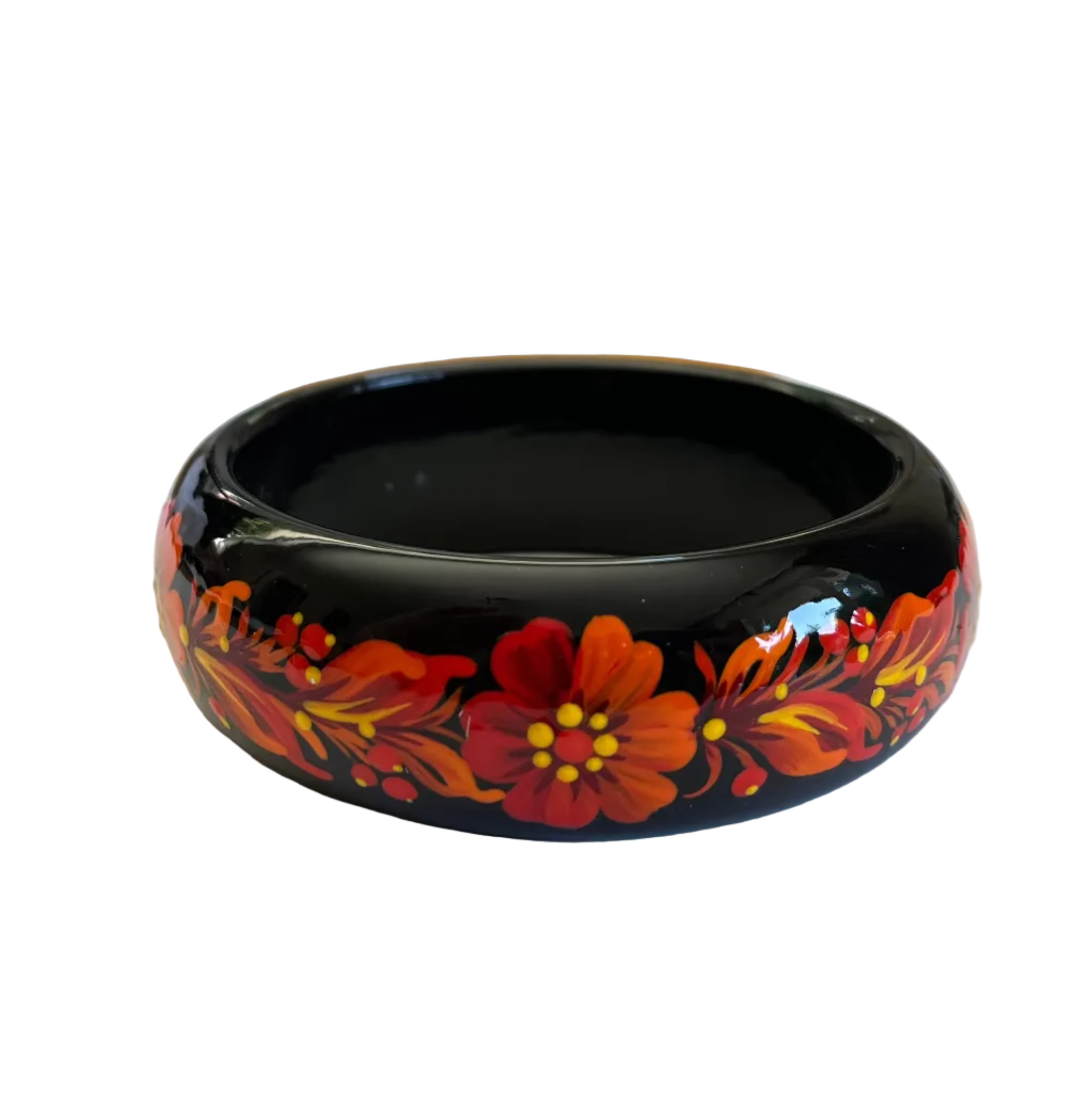 Fire Blossom Petrykivka bracelet hand-painted wooden Ukrainian bracelet made in Ukraine