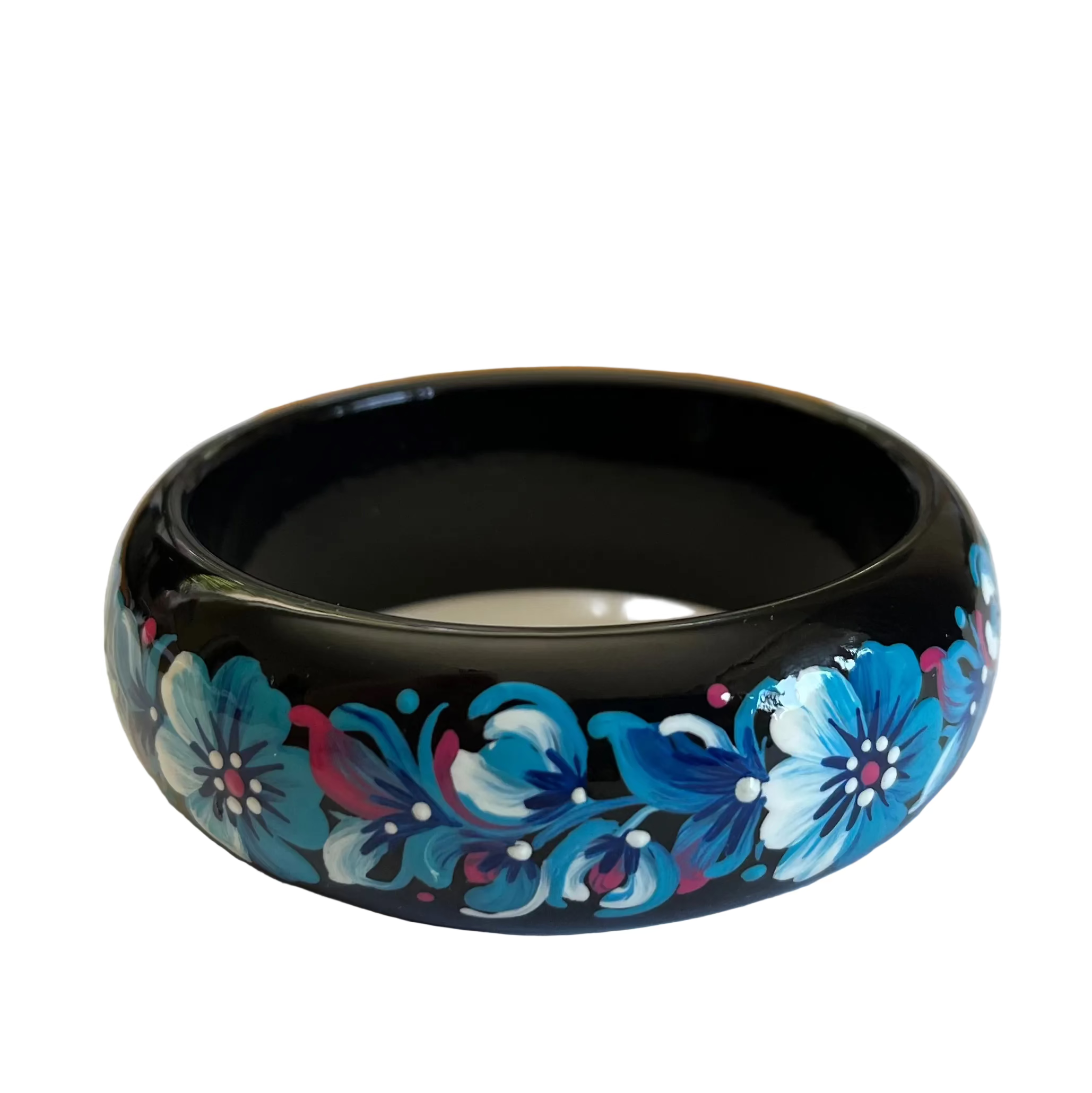 Hand-painted Blue Bloom bracelet showcasing traditional Ukrainian Petrykivka folk art