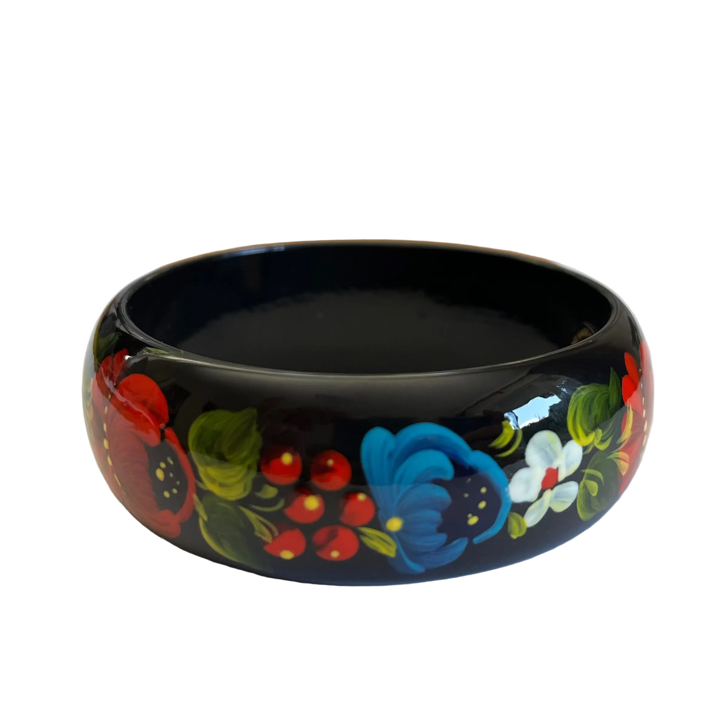 Hand-painted Poppy Petrykivka bracelet featuring traditional Ukrainian floral folk art
