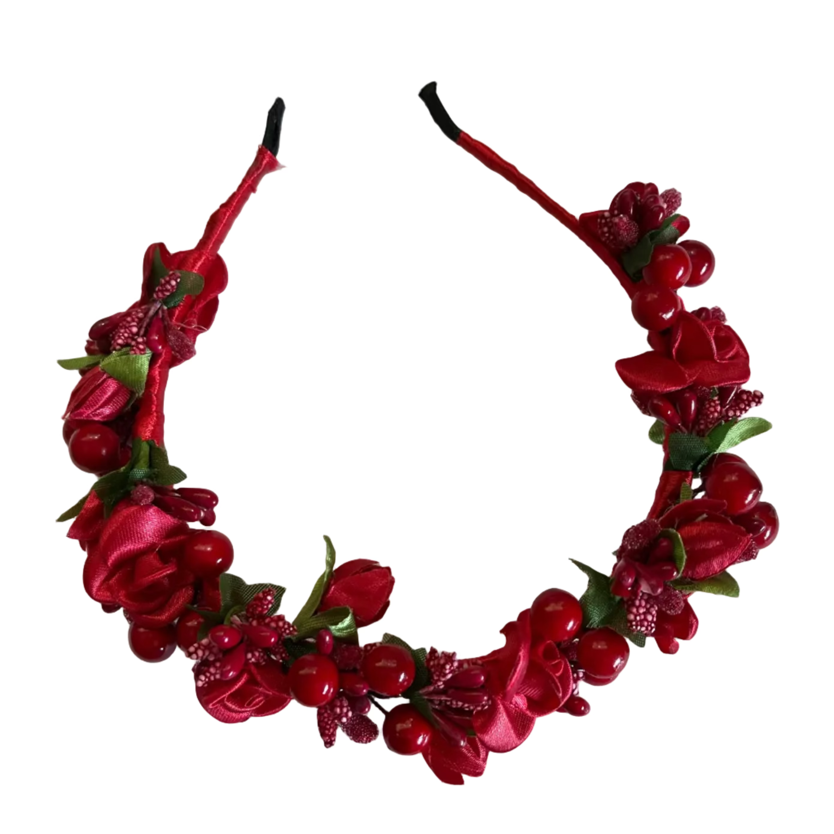 Elegant handcrafted red headband for women made by Ukrainian artisans