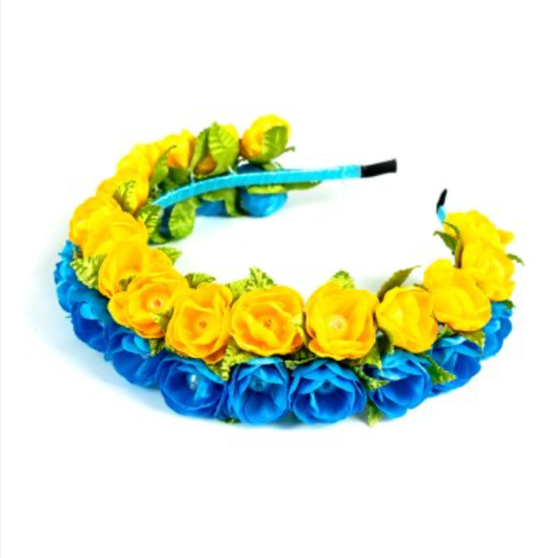 Handmade blue and yellow Ukrainian headband inspired by the colors of the Ukrainian flag