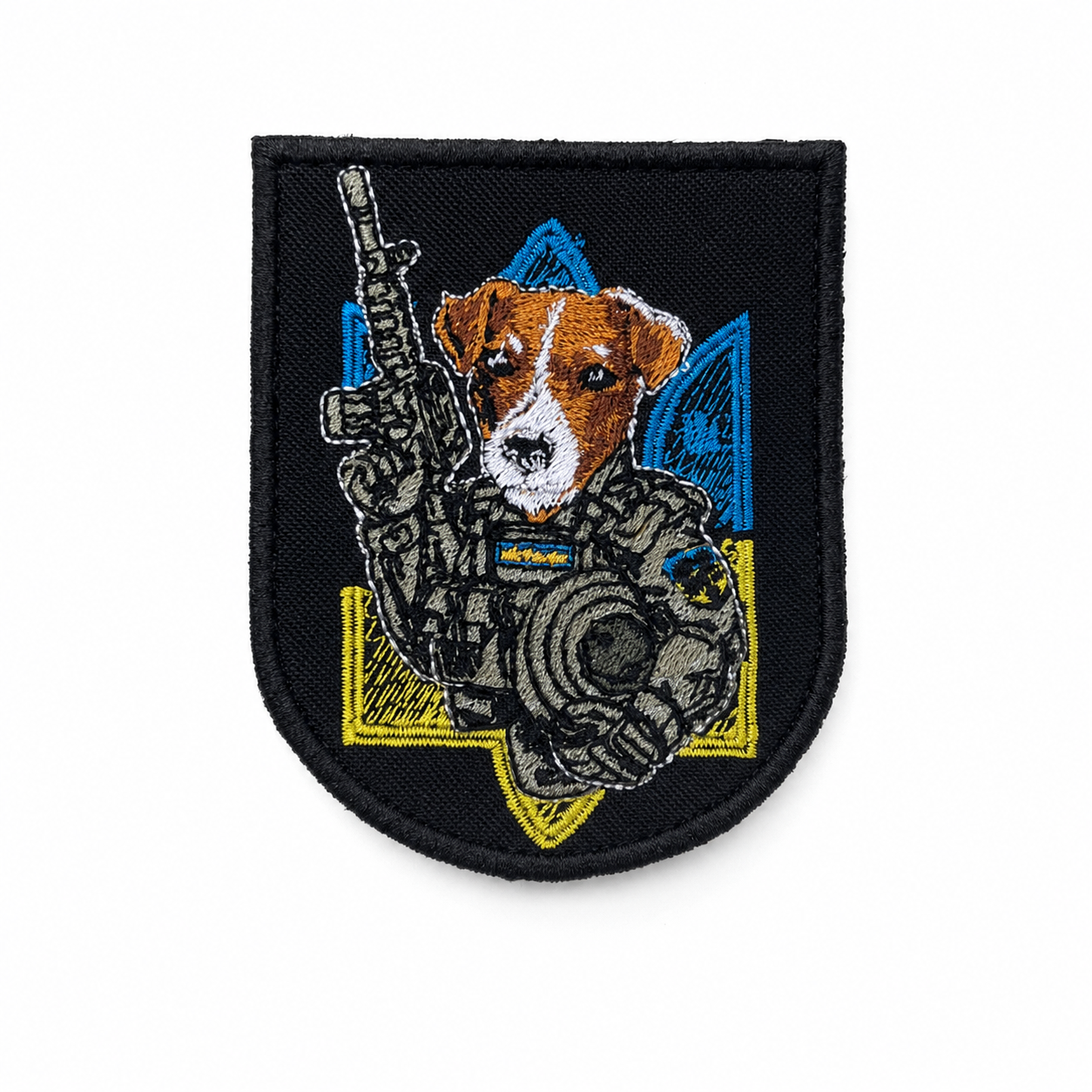 Front view of Patron the Dog Ukrainian embroidered morale patch