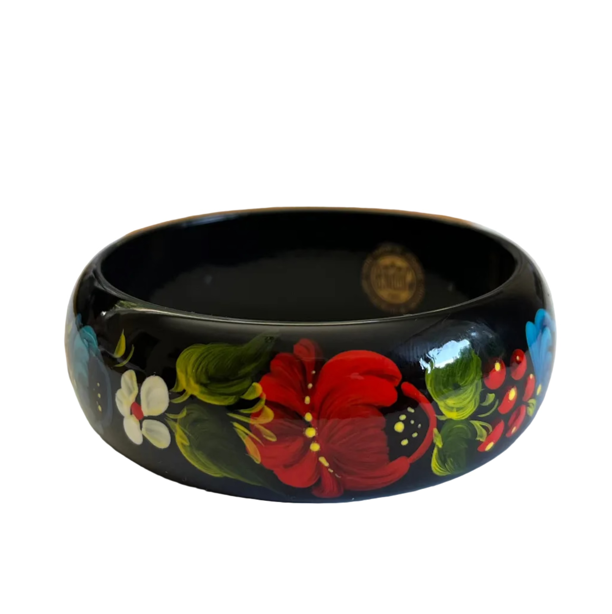 Poppy Petrykivka bracelet hand-painted wooden Ukrainian bracelet made in Ukraine