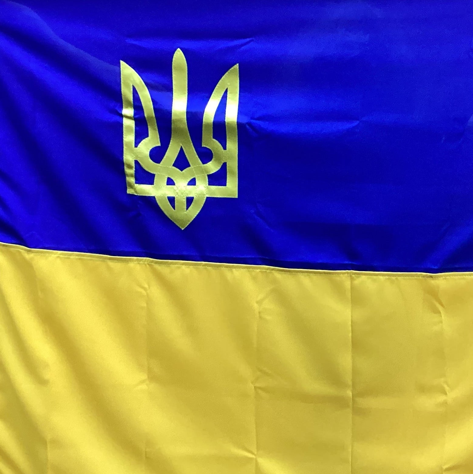 Premium Ukrainian flag with gold Tryzub made in Ukraine