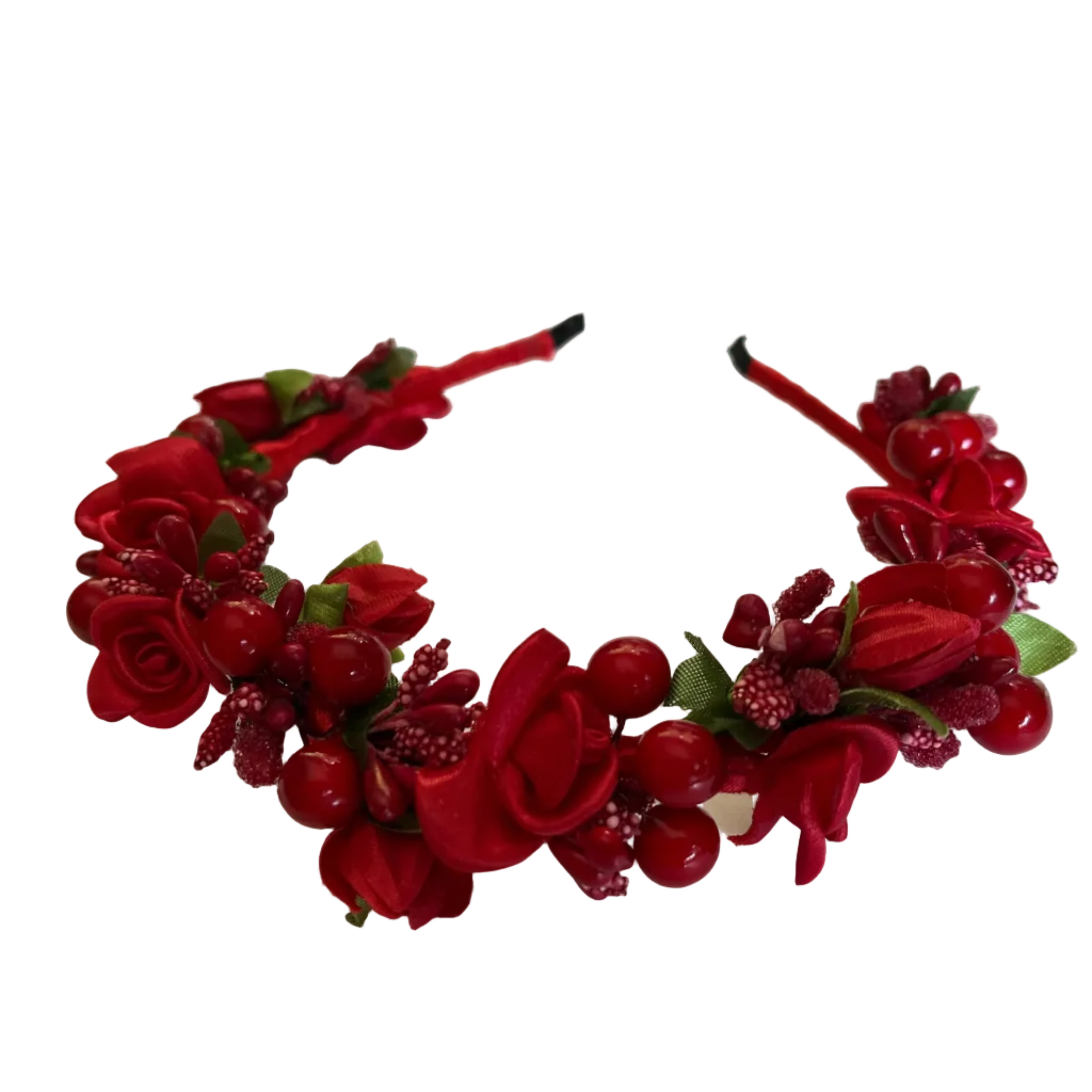 Close-up of handmade double row red headband with premium craftsmanship