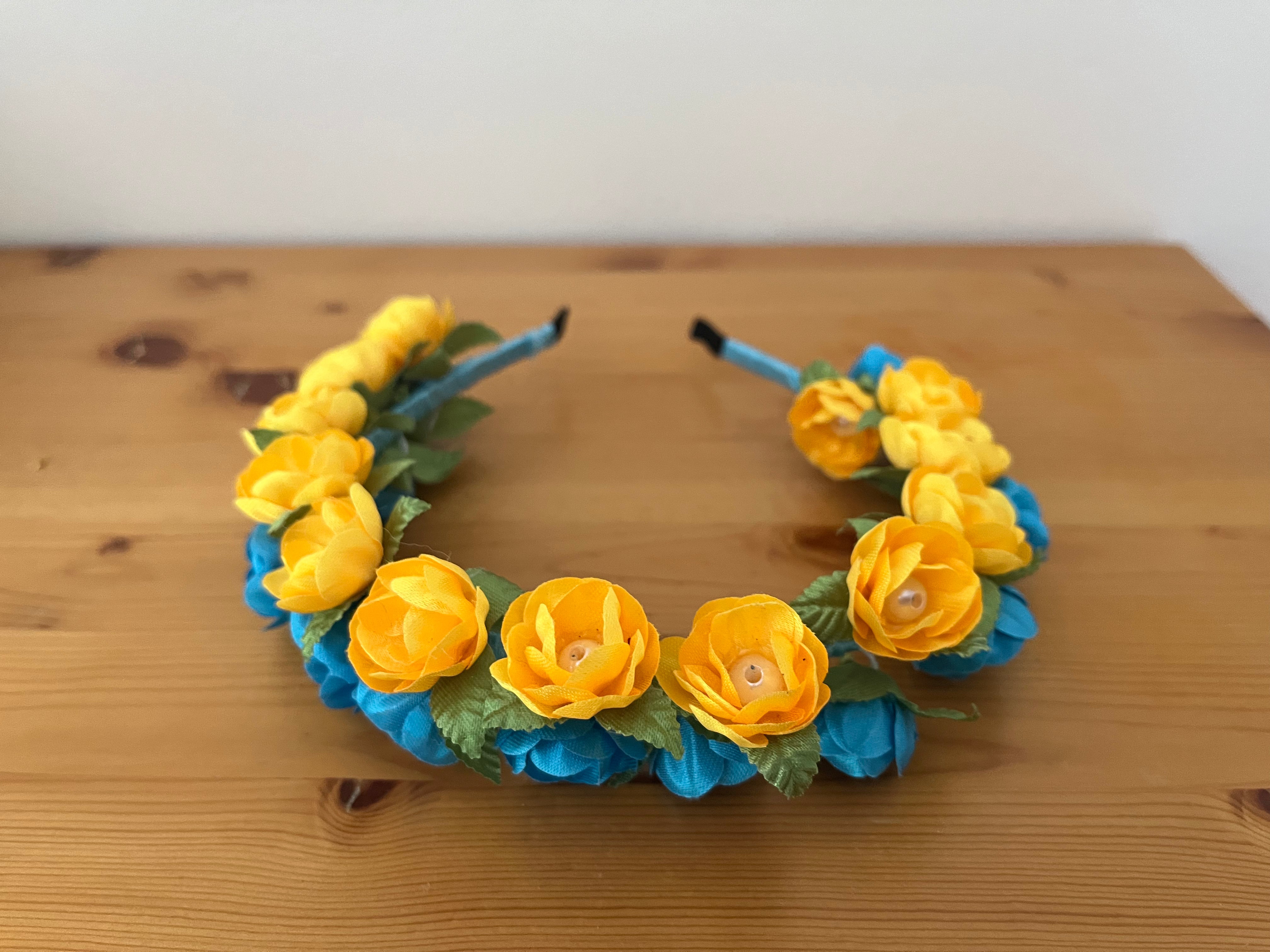 Authentic Ukrainian flag color headband handcrafted by Ukrainian artisans