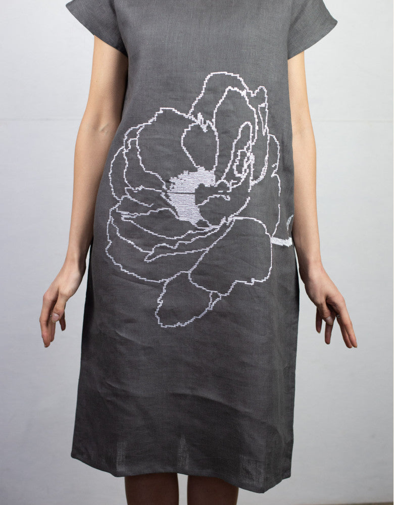 Authentic Ukrainian embroidered flower dress with modern vyshyvanka-inspired design