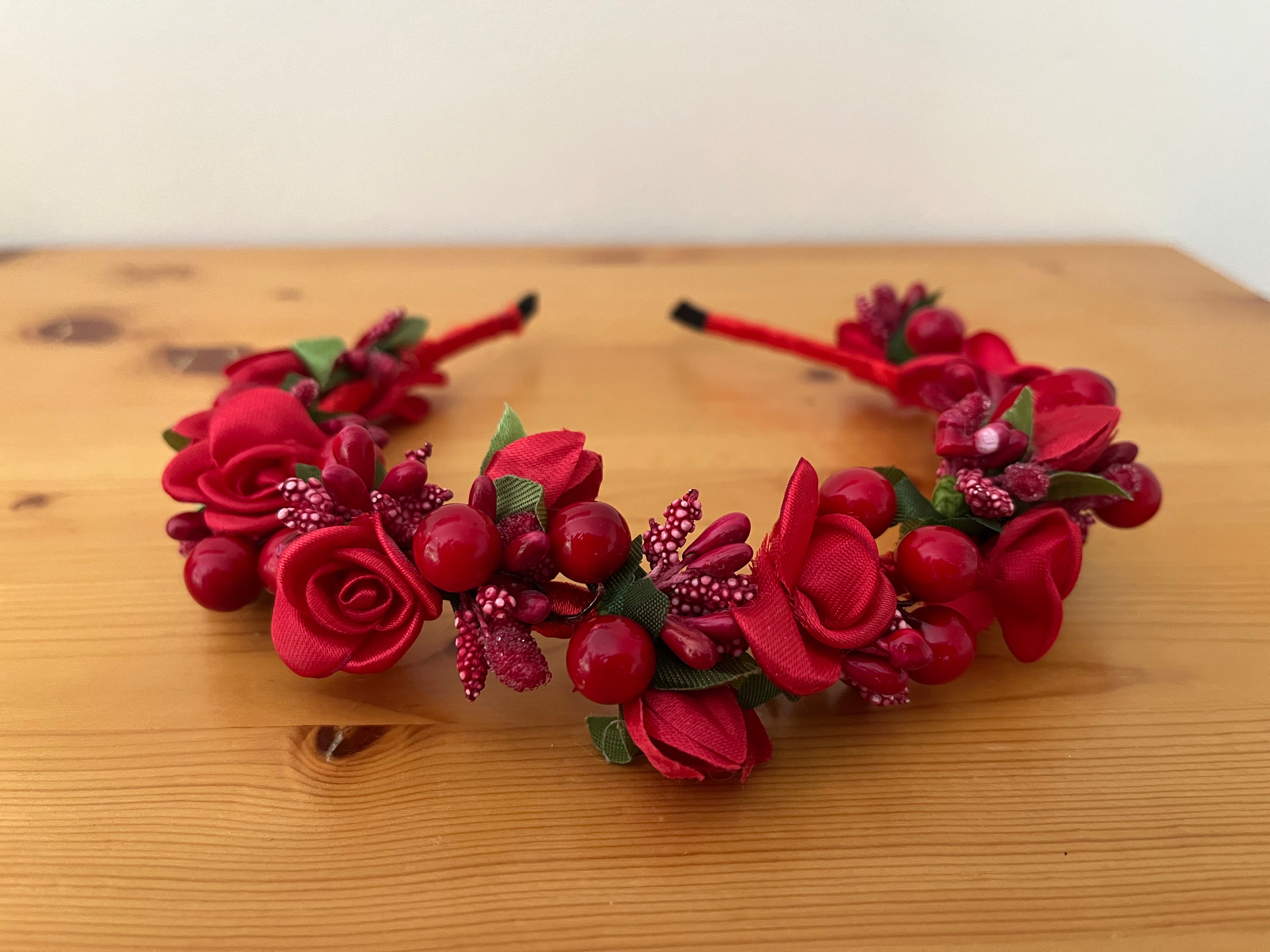 Authentic Ukrainian handmade hair band in vibrant red for everyday wear and special occasions