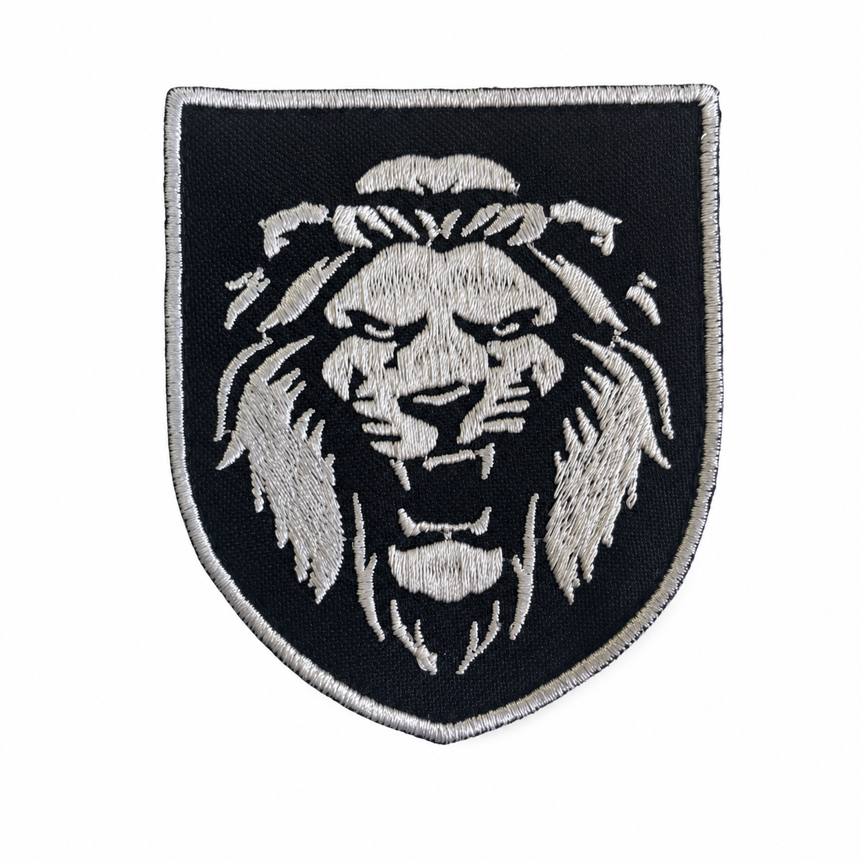 Ukrainian roaring lion embroidered patch in black and silver