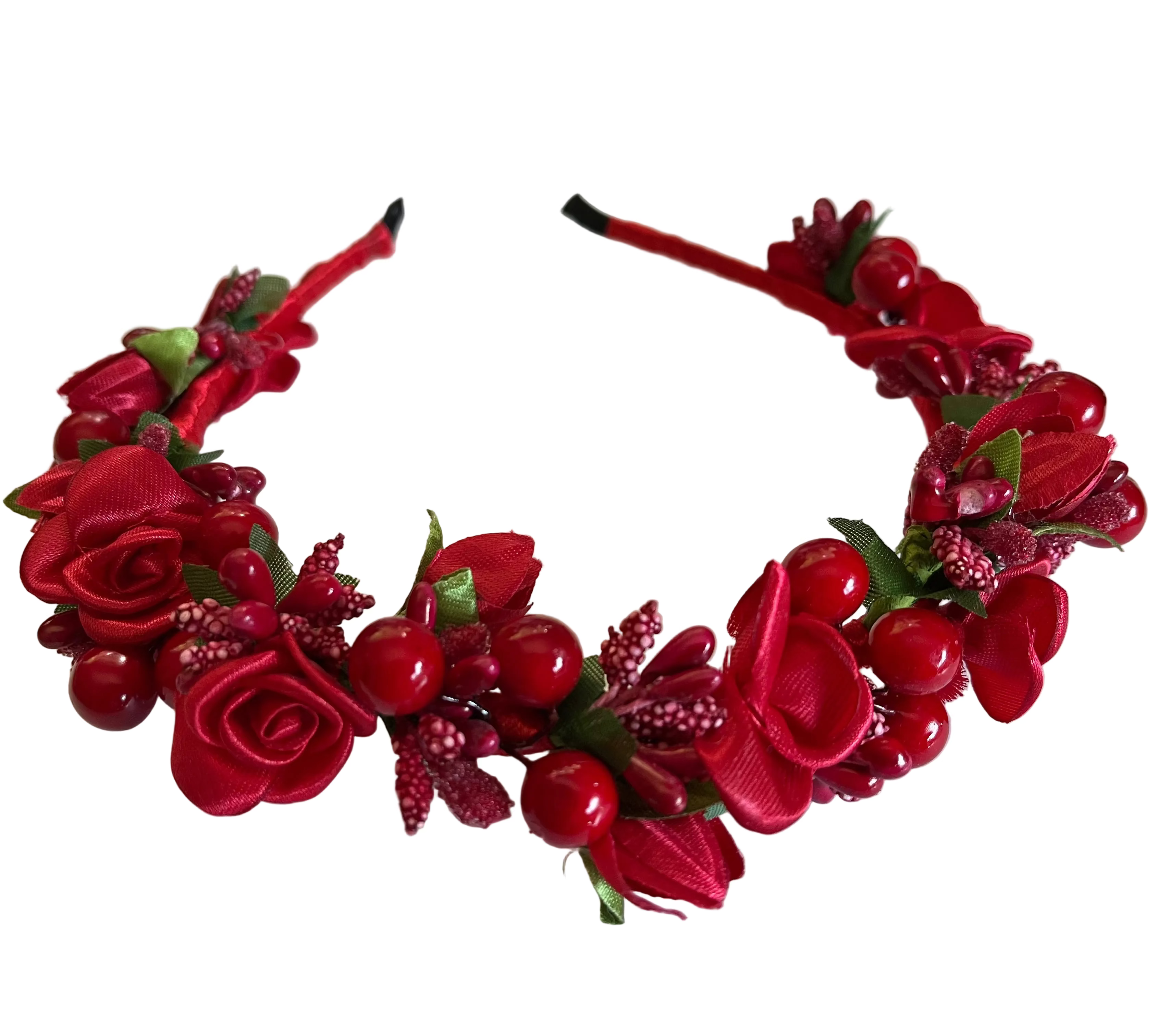 Handmade Ukrainian red headband featuring a stylish double-row design