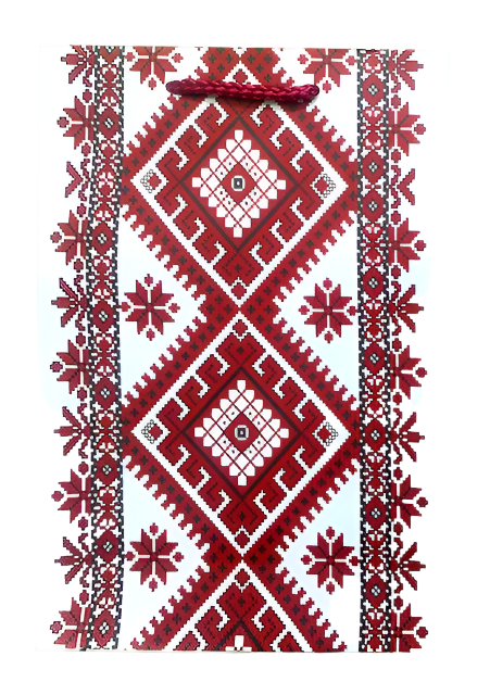 Ukrainian Vyshyvanka gift bag with traditional red and black embroidery pattern made in Ukraine