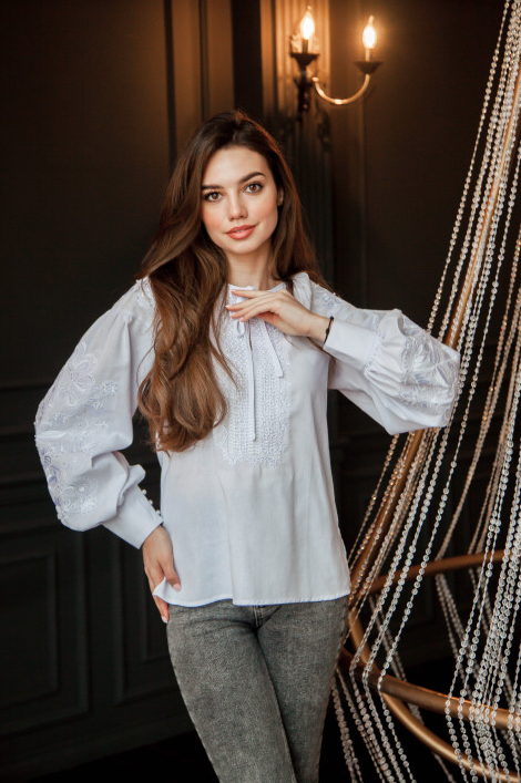 Women's white-on-white embroidered boho vyshyvanka dress