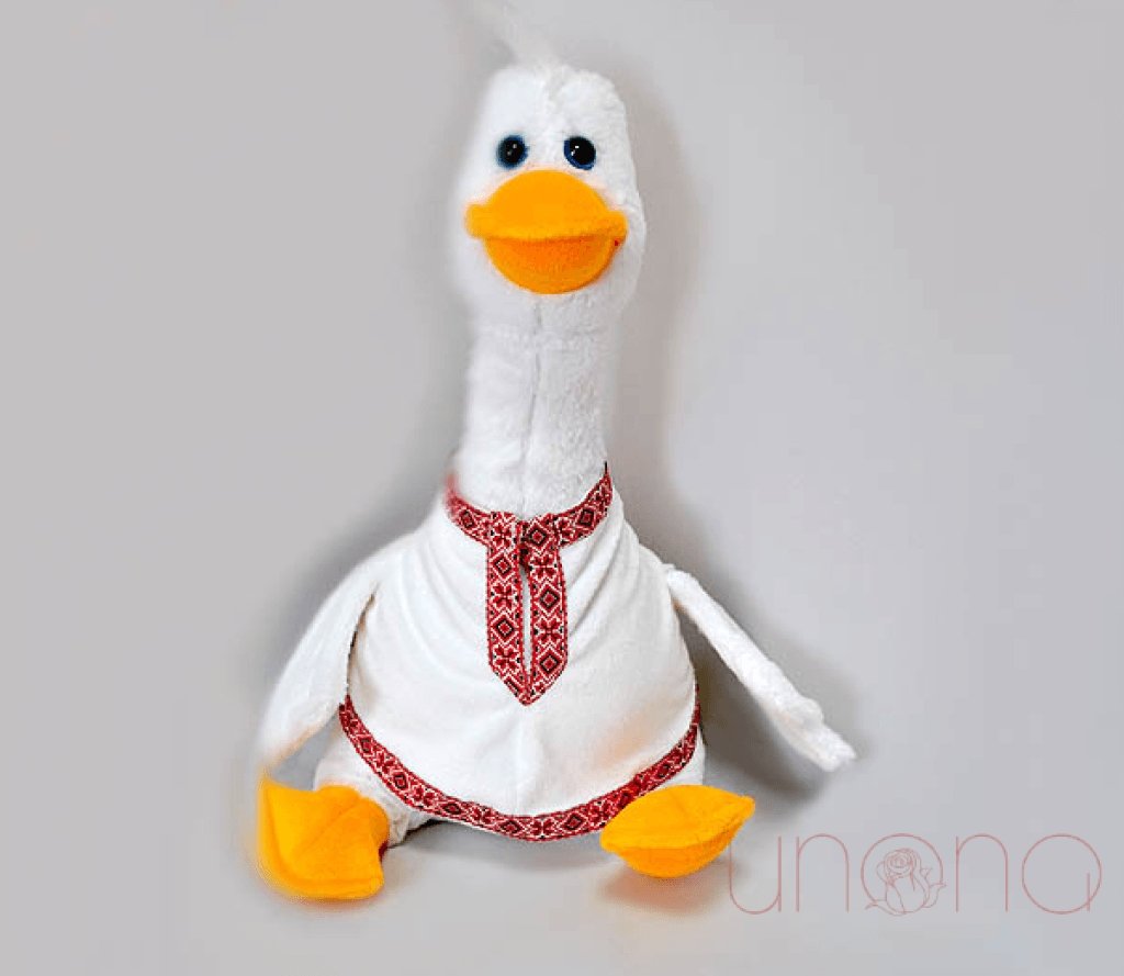 Handmade Ukrainian plush goose in traditional embroidered shirt
