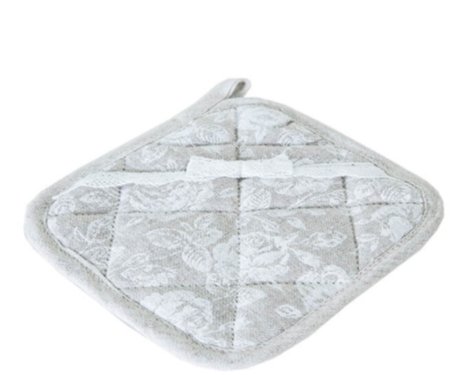 White Rose Linen Pot Holder with Lace - Gifts From Ukraine